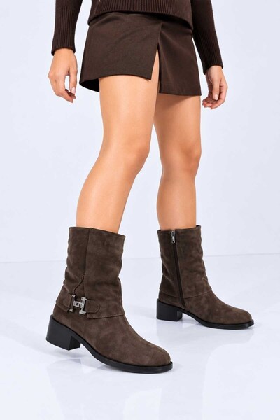 Bestello Laceless Zippered Genuine Leather Casual Boots 340-5203 Women's Boots