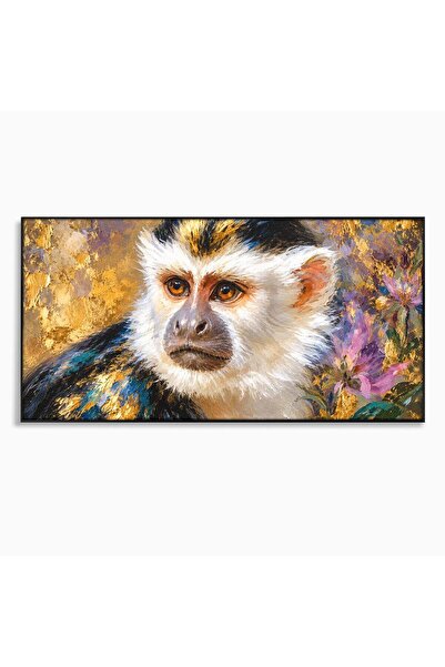 Luxcanva Tablou Canvas Maimuta Aurie 140x70 cm cu Rama Negru Maimuta Portret ...