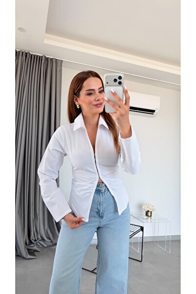 pelin yıldız butik Beyaz Roan Agraflı Gömlek