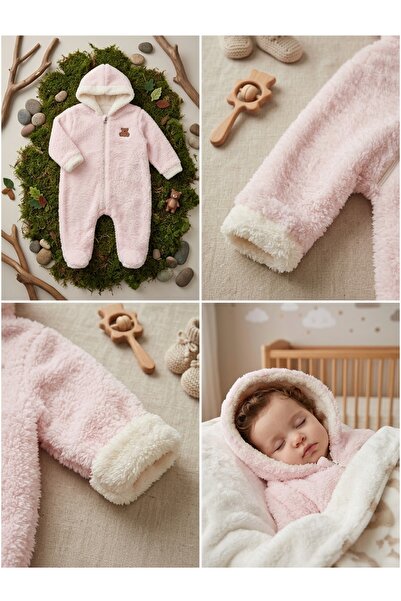 Story Baby Bebek Peluş Tulum Wellsoft Tulum Renkli Düz Önden Fermuarlı Astars...