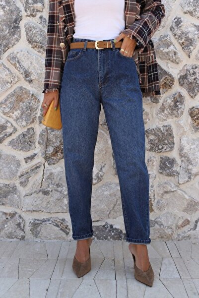 bytugcekaya Navy Blue Washed Mom Jeans