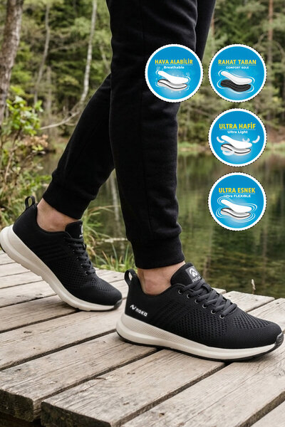 noka Pantofi sport unisex alb-negru, cu șireturi, respirabili, Wesley