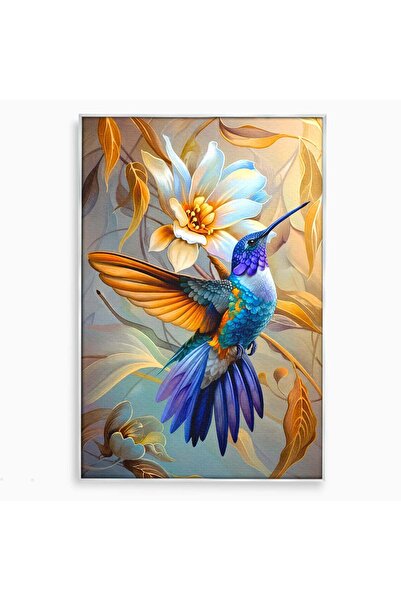 Luxcanva Tablou Canvas Colibri Exotic 40x60 cm cu Rama Argintiu Colibri Pasar...