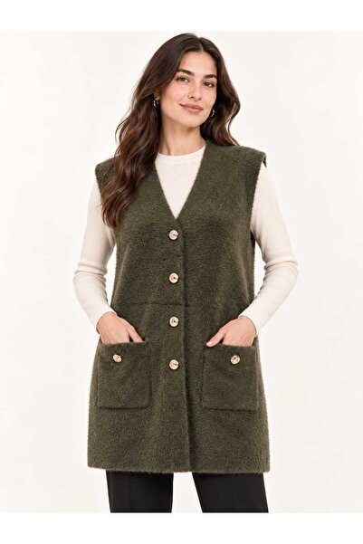 ASEZ BUTİK ZERAFETİN ADRESİ Asez Butik Kadın V Yaka Düğmeli Cepli Uzun Peluş ...