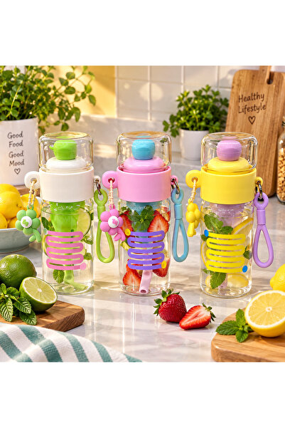 ALLEGRI 3-Piece Glass Luxury Detox Flask with Straw, Water Bottle, Mug, Ice B...