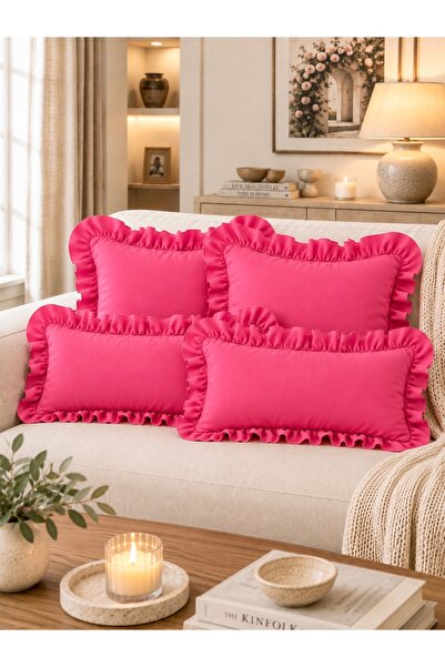 Decamor home Pearl Ruffle Cushion Cover Set Fuchsia Pink