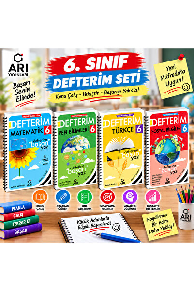 Arı Yayıncılık 📚 6. Sınıf Defterim 4'lü Set – Matematik, Fen Bilimleri, Türk...