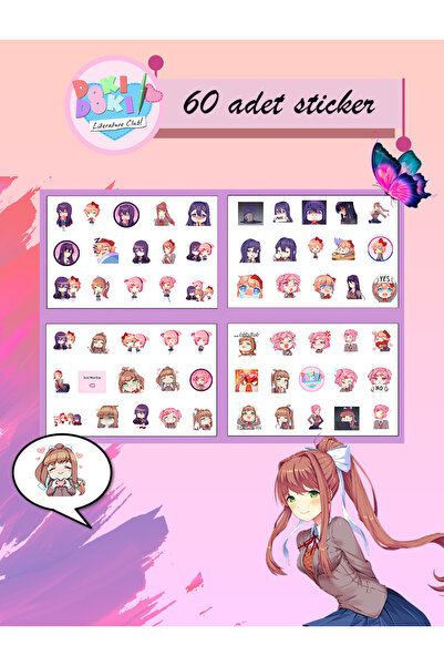Akumastik Doki Doki Literature Club! 60 Adet sticker set - 2cm boyutunda