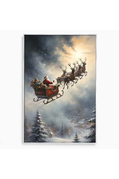 Luxcanva Tablou Canvas Mos Craciun pe Sanie 40x60 cm cu Rama Argintiu Daruri ...