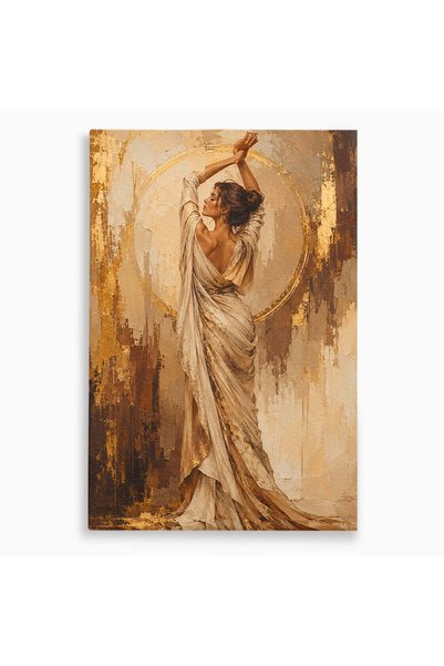 Luxcanva Tablou Canvas Dansul Auriu 80x120 cm pe Sasiu Lemn Femeie Armonie El...