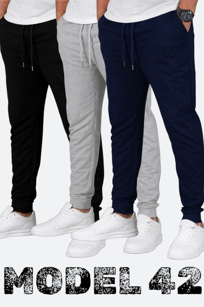 TORUK MAKTO Set of 3 Unisex Ribbed Sweatpants Regular Black Gray Navy Blue Co...