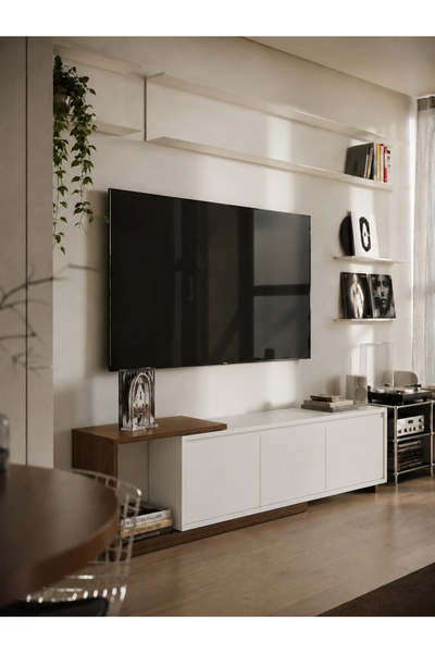 VM VERTEX MOBİLYA Alba Tv Ünitesi- 180 Cm- Ceviz-Beyaz
