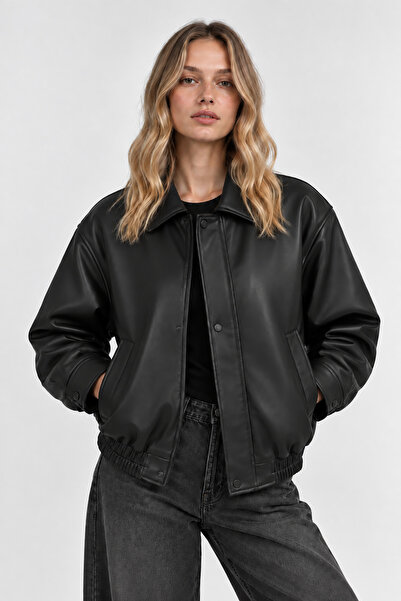 Montivo New Now Women's Black Oversize Premium Leather Jacket