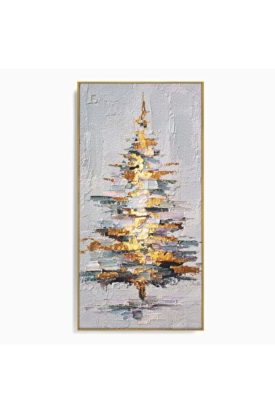 Luxcanva Tablou Canvas Brad Abstract Aurit 60x120 cm cu Rama Auriu Decor Abst...