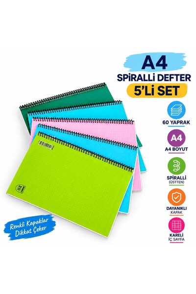 Proton A4 Spiral Checkered Notebook 60 Sheets Assorted Colors Durable Cover S...