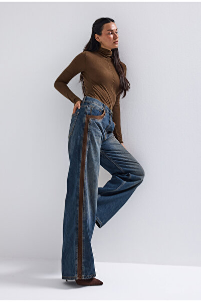 it's basic Kadın Kot Rengi 2w6-8 Straight Fit Kahve Çift Parça Özel Tasarım Denim Jean