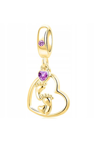 Larezo Charm Talisman, Inimă Și Piciorușe Zirconiu, Auriu, Argint 925