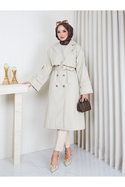 EFSUN MODA معطف نسائي طويل وفضفاض مع حزام