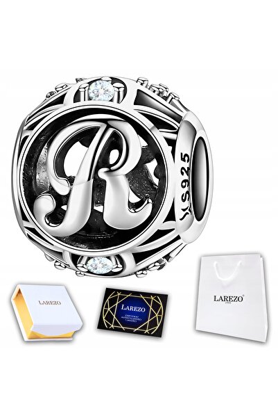 Larezo Charm Talisman, Inițială Litera R Zirconiu, Argintiu, Argint 925