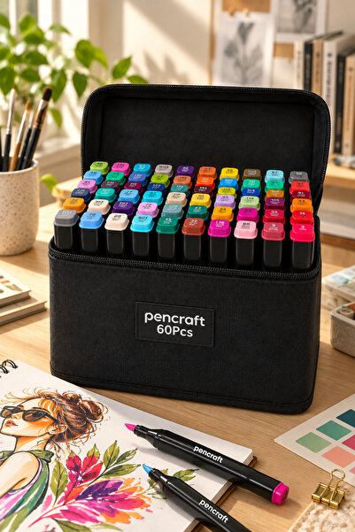 pencraft 60’lı Artist Marker Kalem Seti, Çift Uçlu İllüstrasyon Çizim ve Renk...