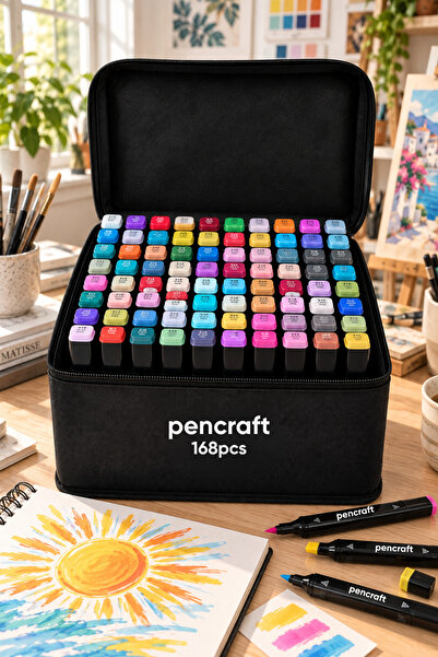 pencraft 168’li Profesyonel Artist Marker Kalem Seti, Geniş Renk Çizim Tasarı...