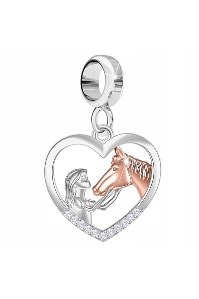 Larezo Charm Talisman, Inimă Și Cal Zirconiu, Argintiu, Argint 925