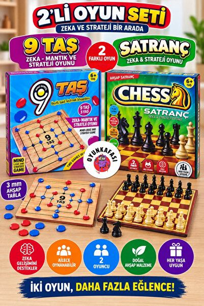 OYUNKAFASI 2’li Set 9 Taş ve Ahşap Satranç 2’li Zeka Mantık ve Strateji Oyun ...