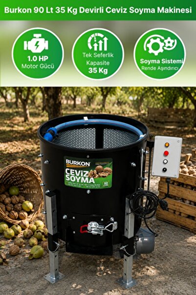 BURKON MAKINE Burkon 90 Lt 35 Kg Devir Ayarlı Ceviz Soyma Makinesi 2026 Üretim
