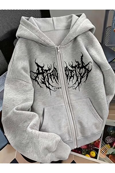 Toum Gothic Design Oversize Zippered Unisex Hooded Cardigan