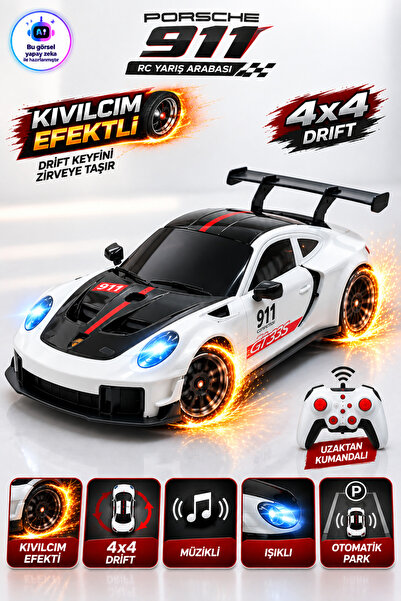 YILDIRIM OYUNCAK Uzaktan Kumandalı Kıvılcım Efektli Porsche 911 4x4 Drift Yar...
