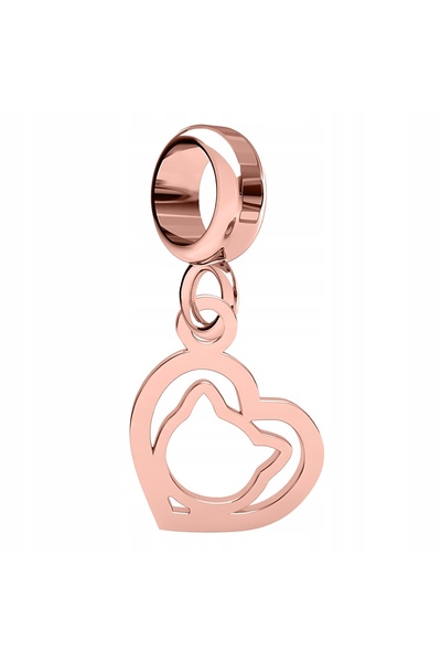 Larezo Charm Talisman, Inimă Și Pisică Mică, Aur Roz, Argint 925