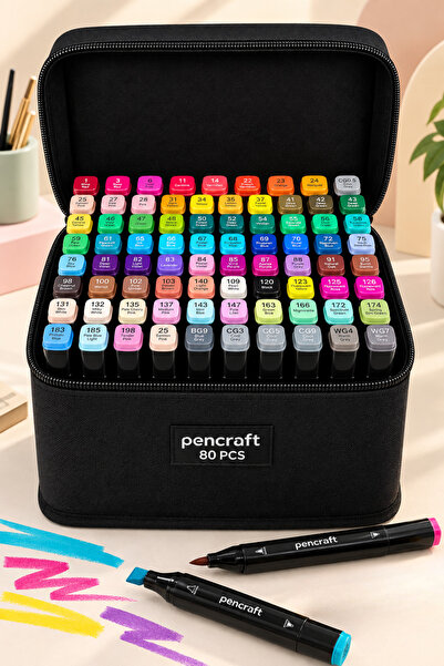pencraft 80’li Kalem Çift Uçlu Marker Seti, Mimarlık Tasarım ve Boyama Kalemleri