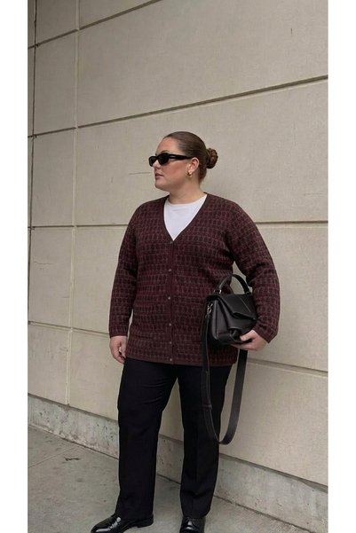 onno style women BÜYÜK BEDEN KLASİK TRİKO RENKLİ DÜĞMELİ ÇELİK ÖRGÜ KADIN CEKET