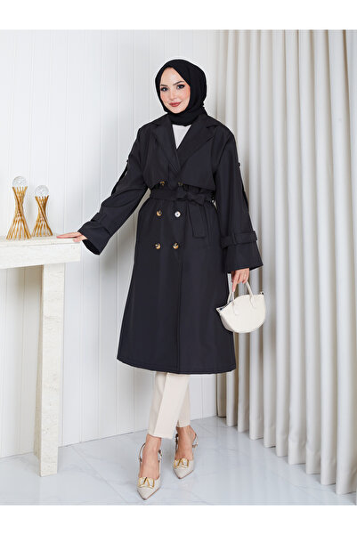 EFSUN MODA معطف نسائي طويل وفضفاض مع حزام