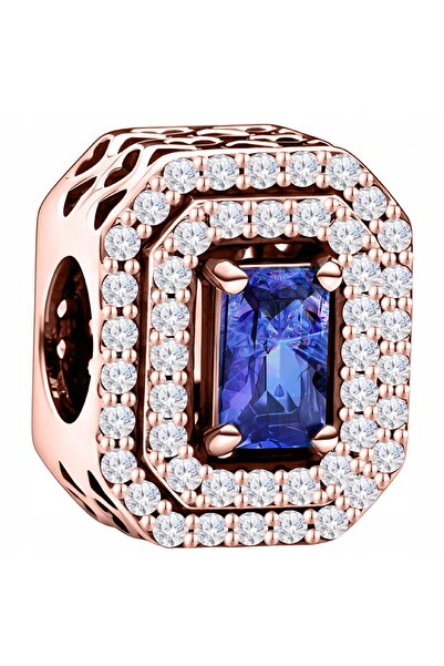 Larezo Charm Talisman, Cristal Albastru Zirconiu, Aur Roz, Argint 925