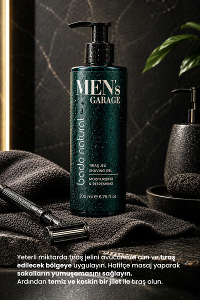 Bade Natural Men's Garage Tıraş Jeli Nemlendirici ve Ferahlatıcı 200 ml