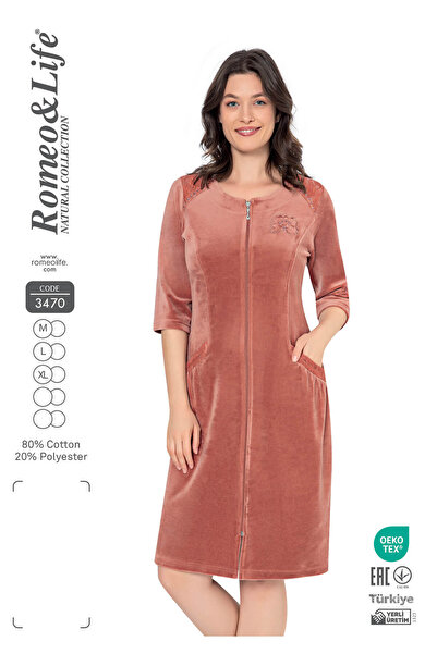 ROMEO LİFE Women's Cotton Velvet Zipper Winter Dress 3470