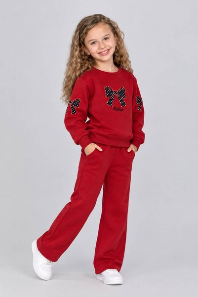 NoveraM Winter Girl's Three-Piece Set - Stylish and Comfortable Set with Embroidered Bow and Polka Dots