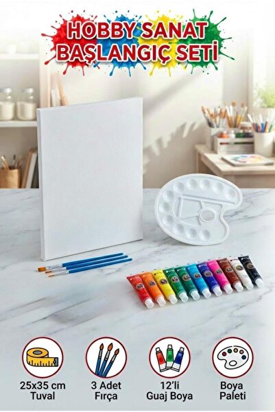 Tıfıl Toys Hobby Art Starter Set 25X35 cm Canvas 12-Piece Gouache Paint Brush...