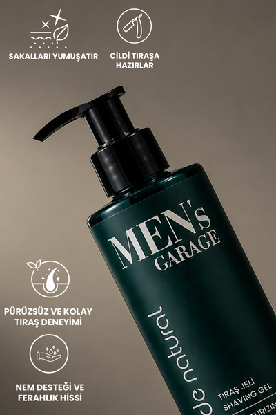 Bade Natural Men's Garage Tıraş Jeli Nemlendirici ve Ferahlatıcı 200 ml