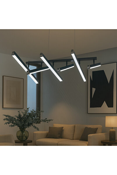 OEMS Modern Black Chandelier with 6 Illuminated Lines
