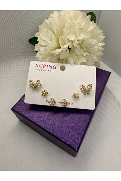 XUPING JEWELRY 14K RENGİ ZİRKON TAŞLI VİP SERİ 6LII ÇELİK KÜPE SETİ