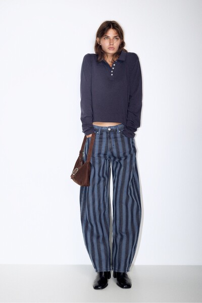 Pull & Bear Çizgili barrel fit jean