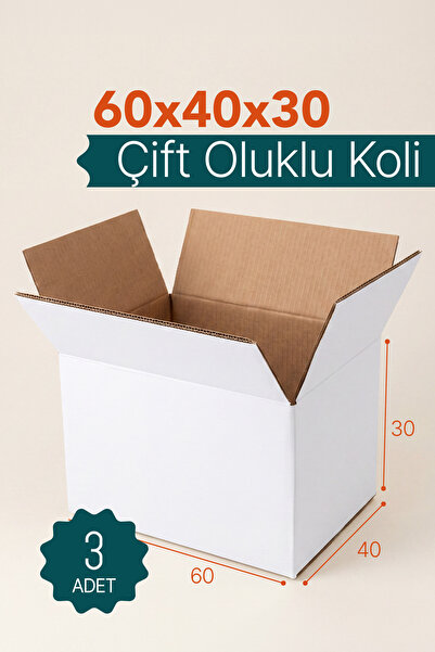 kartonya 3 Adet 60x40x30 cm Büyük Boy Taşınma Kolisi – BC Dalga Çift Oluklu B...