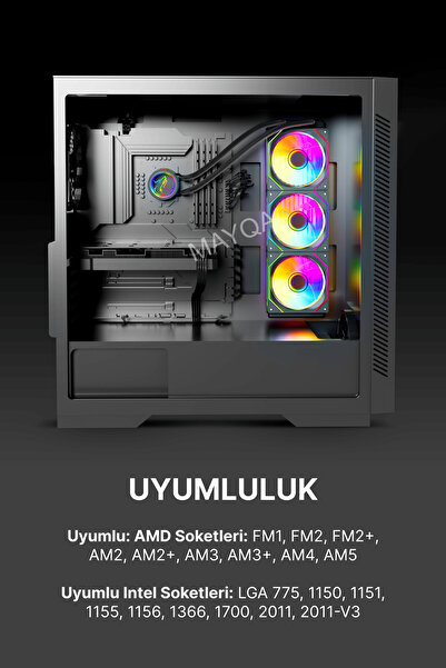 GAMETECH AHD360 ARGB 360MM AYNALI FAN SİYAH SIVI SOĞUTMA