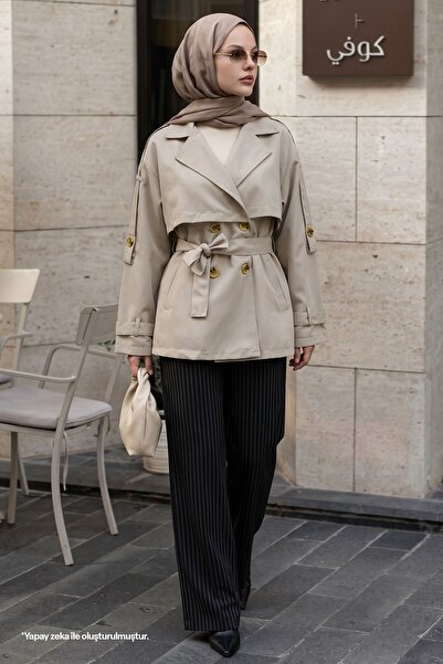 InStyle Apolet Detail Cream Short Trench Coat