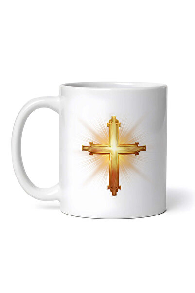 INOVATIX Personalized white mug, Golden Cross, INOVATIX®. 330ml