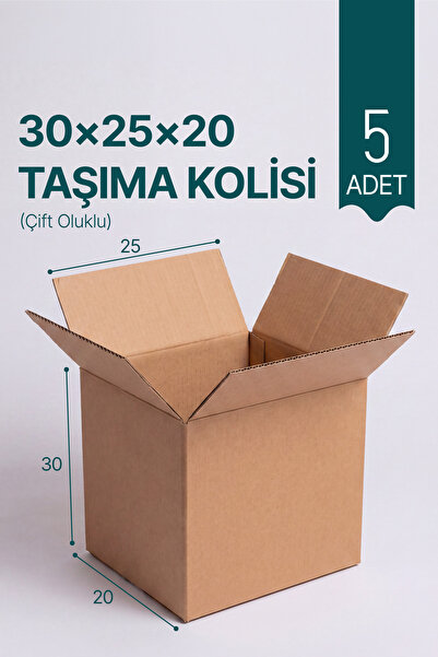 kartonya 5 Adet 30x25x20 cm E-Ticaret ve Taşıma Kolisi – BC Dalga Çift Oluklu...