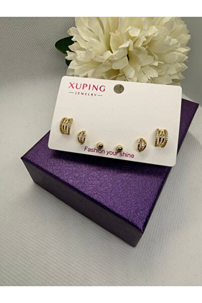 XUPING JEWELRY 14K RENGİ ZİRKON TAŞLI VİP SERİ 6LII ÇELİK KÜPE SETİ