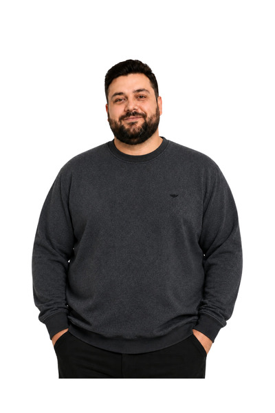 BattalModa Men's Oversized Gray Thessaloniki Crew Neck Sweatshirt 3Xl-4Xl-5Xl...